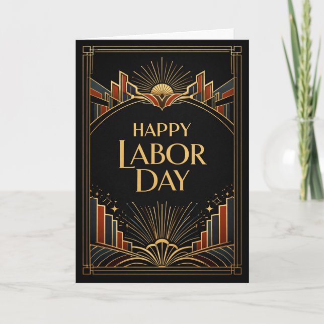 Carte Art Deco Rising City Happy Labor Day (Devant)