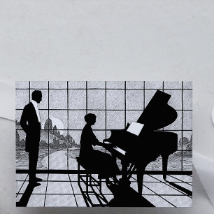 Carte Art Déco silhouette de piano Noir et blanc