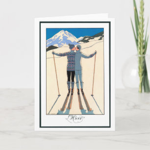 Carte Art Déco vintage, Amants en Neige par George Barbi