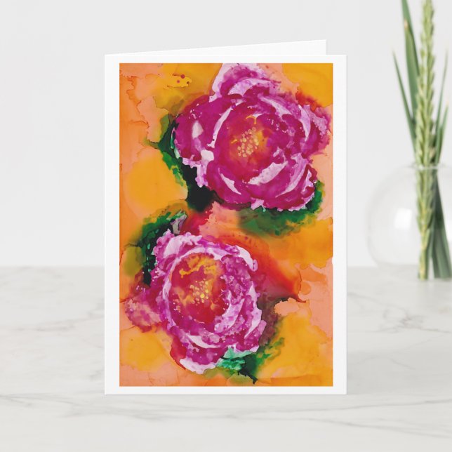 Carte Art d'encre d'alcool "de roses sauvages" - (Devant)