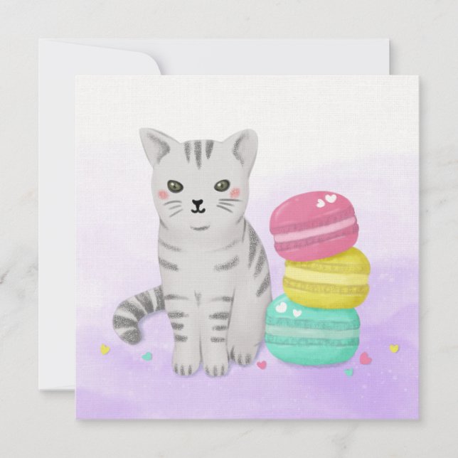 Carte Art d'illustration de chat et dessert (Devant)