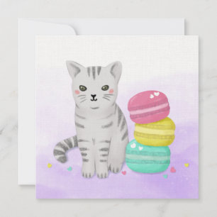 Carte Art d'illustration de chat et dessert