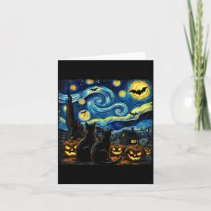 Carte Art du ciel nocturne amateur de chat noir Hallowee