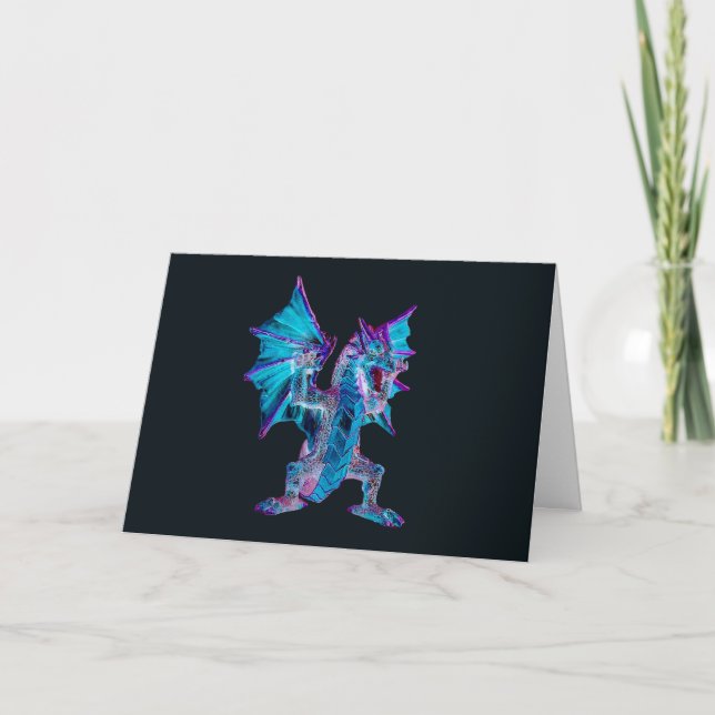 Carte Art du dragon fantastique au serpent de flamme azu (Devant)