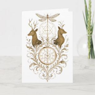 Carte Art esthétique vintage cerf et libellule en or sal