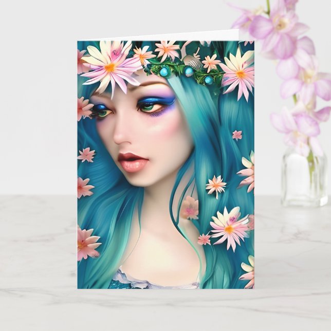 Carte Art éthéré | Belle Fée Bleue Anniversaire (Orchidée)
