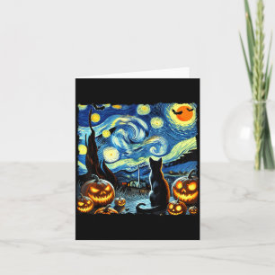 Carte Art étoilé Halloween Nuit Art Chat Noir