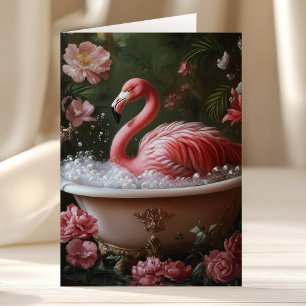 Carte Art floral tropical flamant rose baignoire pour an