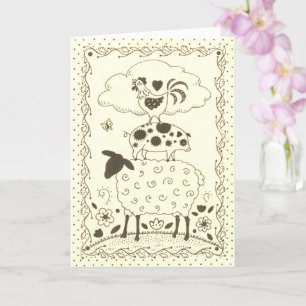 CARTE ART FOLAIRE ANIMAUX DE FERME MOUSSE, PIG, ROOSTER