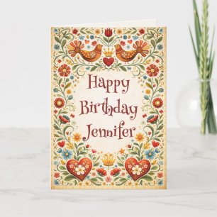 Carte Art folklorique vintage pour anniversaire personna