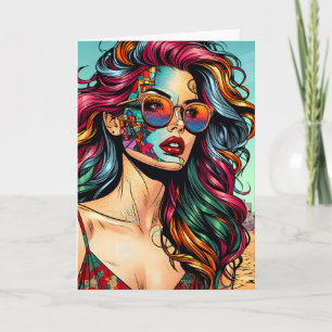 Carte Art fracturé   Femme Abstraite à la plage