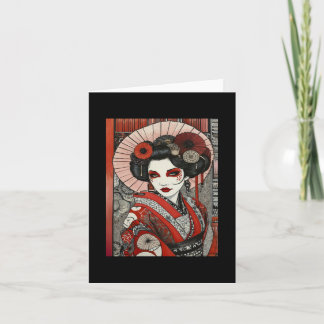 Carte Art gothique inspiré de geisha japonaise rouge noi