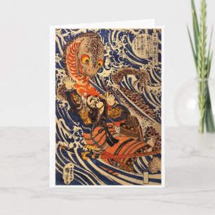 Carte Art japonais ancien combattant salamandre géante