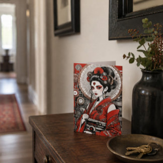 Carte Art japonais de geisha steampunk élégant rouge et