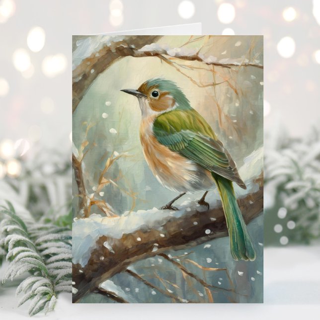 Carte Art Moderne d'Oiseau d'Hiver enneigé (Créateur téléchargé)