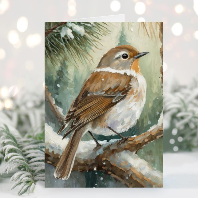 Carte Art Moderne d'Oiseau d'Hiver Neigeux (Créateur téléchargé)