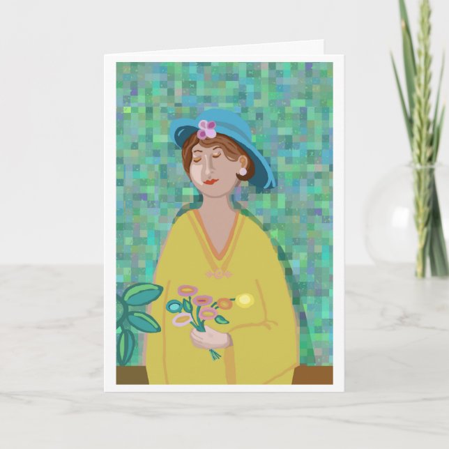 Carte Art moderne Femme avec fleurs (Devant)