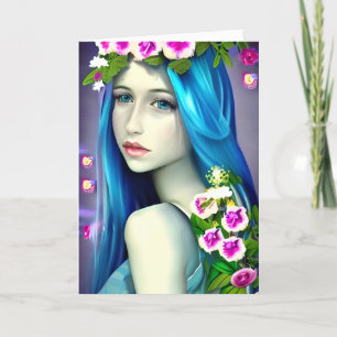 Carte Art mystique   Belle Fée Bleue Anniversaire
