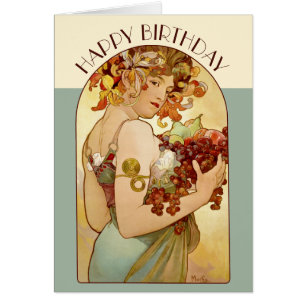 Carte Art Nouveau Anniversaire Mucha Fruit CC0358