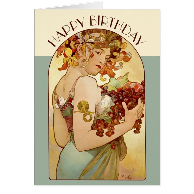 Carte Art Nouveau Anniversaire Mucha Fruit CC0358 (Devant)