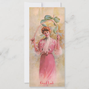 Carte Art Nouveau Femme avec Wishbone Bonne chance