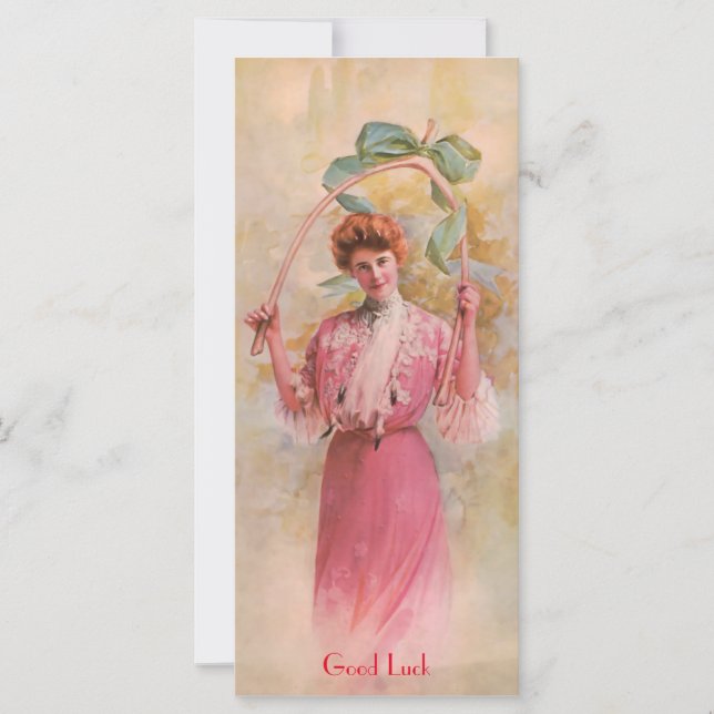 Carte Art Nouveau Femme avec Wishbone Bonne chance (Devant)