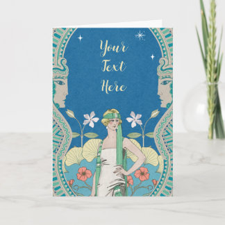 Carte Art Nouveau personnalisé Vintage Blue Lady Archway