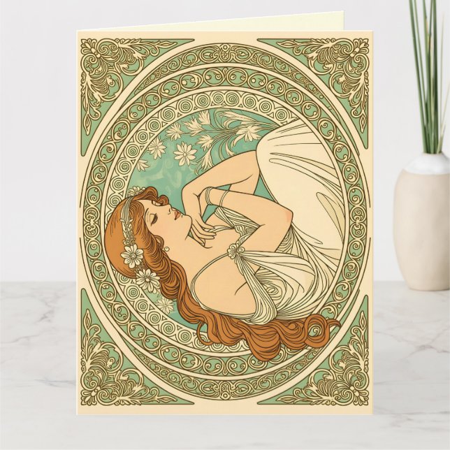 Carte Art nouveau romantic illustration white flowers (Devant)
