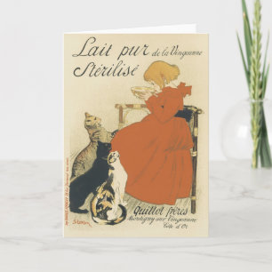 Carte Art Nouveau victorien vintage, Fille avec chats au