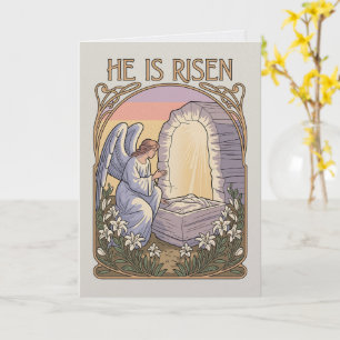 Carte Art Nouveau Vintage Il Est Ressuscité Église de Pâ
