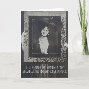 Carte Art Nouveau Vintage Jolie Dame encadrée Anniversai