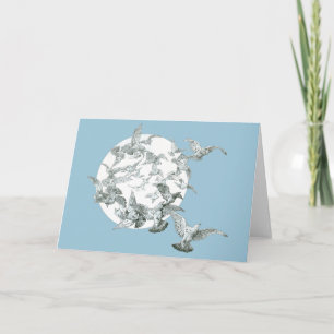 Carte Art Nouveau vintage troupeau d'oiseaux avec pleine