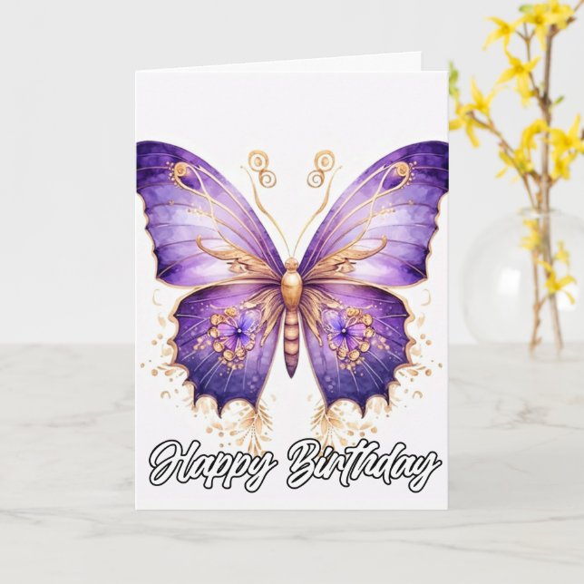 Carte Art papillon imaginatif vintage | Joyeux anniversa (Fleur jaune)