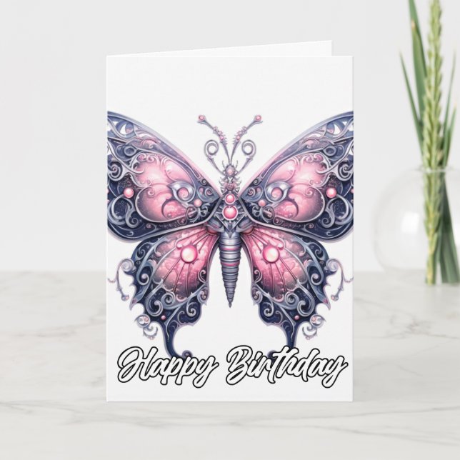 Carte Art papillon imaginatif vintage | Joyeux anniversa (Devant)