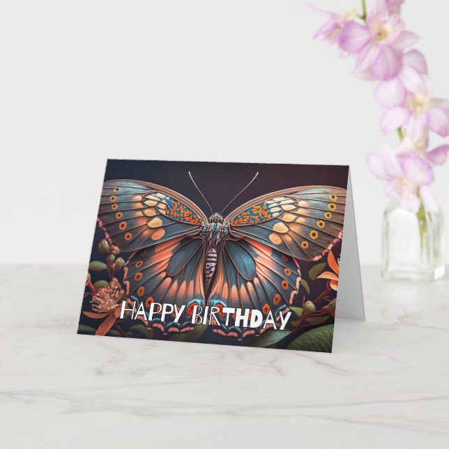 Carte Art Papillon Repos Rustique Joyeux Anniversaire (Orchidée)