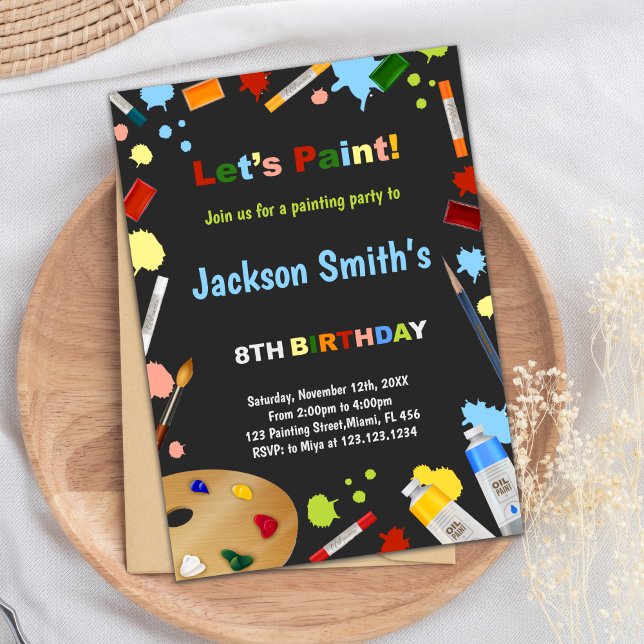 Carte Art Party colorée pour enfants (Chalk Board Paint Birthday Invitations)