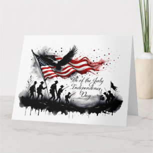 Carte Art patriotique du 4 juillet avec drapeau et solda