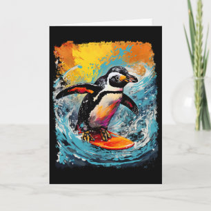 Carte Art Pop Vintage Zoo Oiseau Surf Pingouin