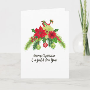 Carte Art populaire aquarelle florale de Noël