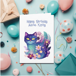 Carte Art populaire Chat et Fleurs à l'anniversaire de l