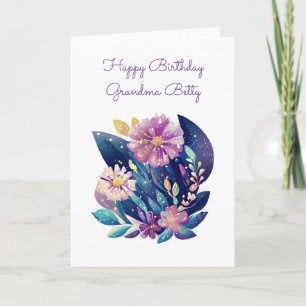 Carte Art populaire Chat et fleurs L'anniversaire de gra