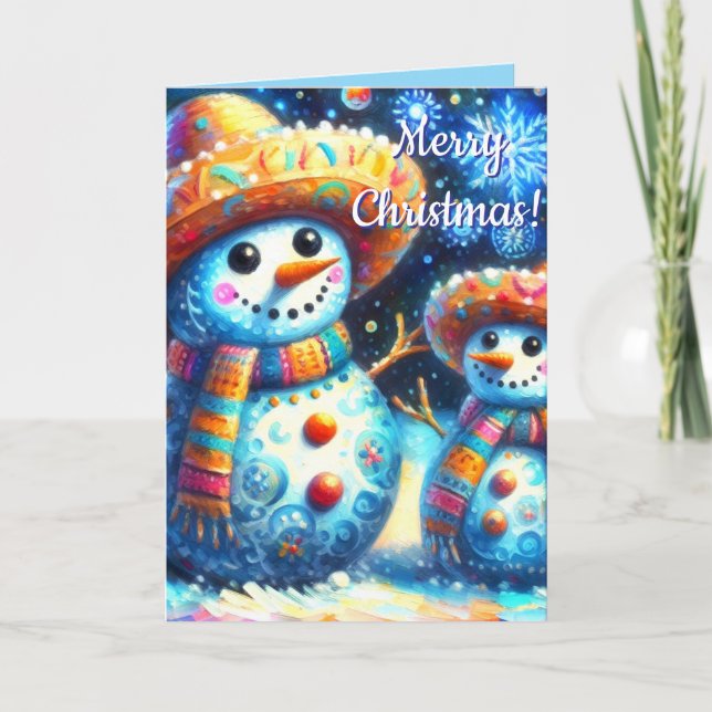 Carte Art populaire mexicain Snowmen Snowman Personnalis (Devant)