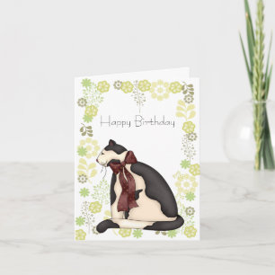 Carte Art populaire Noir & Blanc Kitty Chat Anniversaire