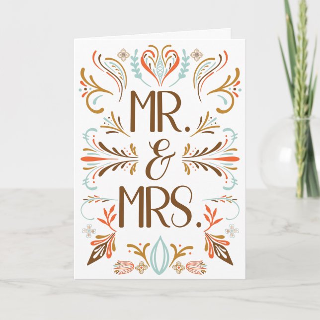 Carte Art populaire scandinave Automne couleurs Mariage (Devant)