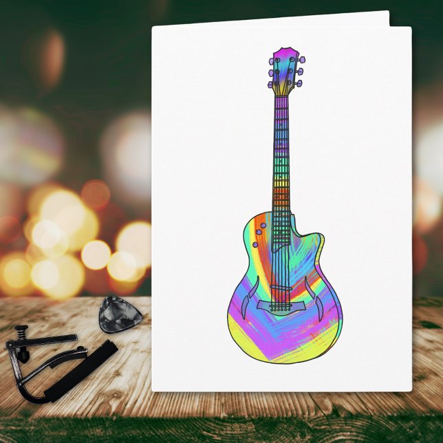 Carte Art psychédélique Semi Guitare acoustique adolesce (Funky psychedelic guitar birthday greetings card)