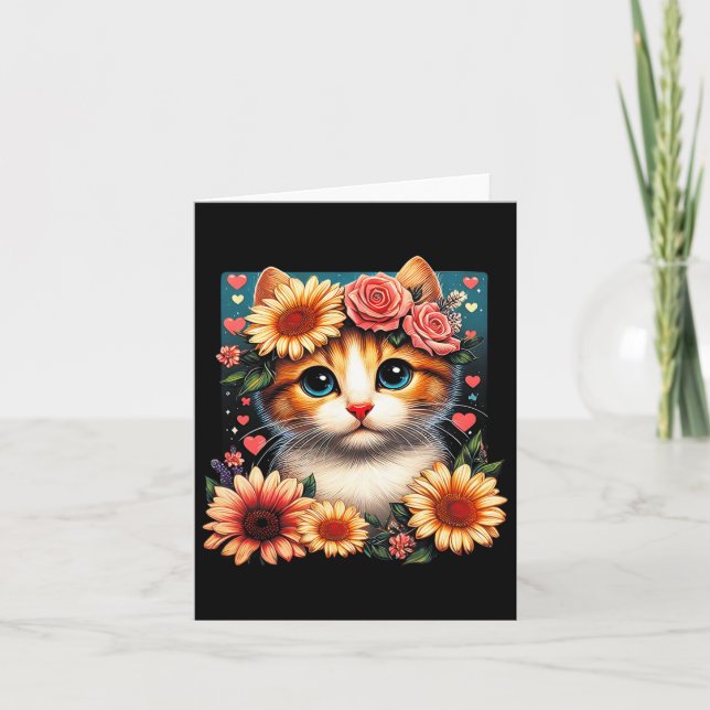 Carte Art Rétro Fleur Chat Amour Chatons Avec Fleurs Ani (Devant)