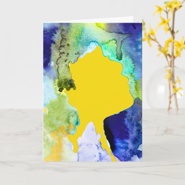 Carte art silhouette abstrait aquarelle (Fleur jaune)