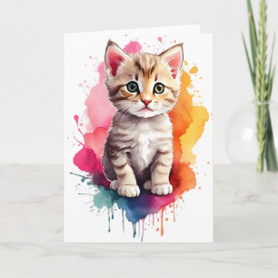 Carte Art Splash Aquarelle Chat Peinture Tâche Vierge 