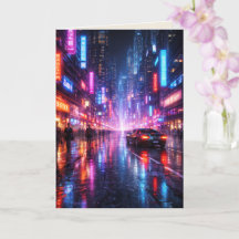 Carte Art Vierge Ville Cyber Punk Éclairée au Néon