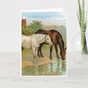 Carte Art vintage - Chevaux à l'étang,